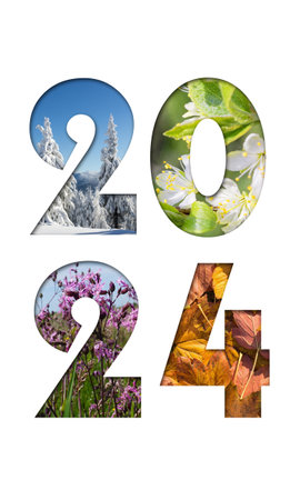 Number 2024 from four seasons photos for calendar, flyer, poster, postcard, bannerの写真素材