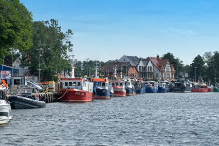 Fishing boats moored in the port of Mrzezyno, Western Pomerania, Poland, Europe. Fishery in the Baltic Sea.のeditorial素材
