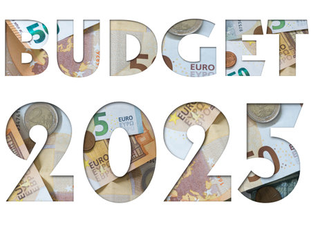 Budget 2025 with the texture of Euros, European money, Business or Finance conceptの写真素材