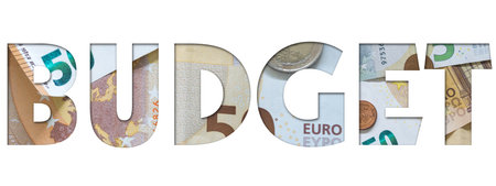 Word BUDGET with the texture of Euros, European money, Business, Financial conceptの写真素材