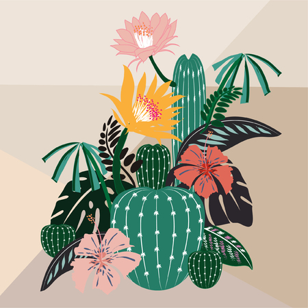Different types of cactus plants decorative icons set isolated vector illustrationのイラスト素材