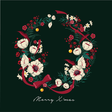 Christmas wreath with decorative elements.のイラスト素材