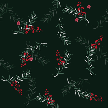 Beautiful vector green leaves and berries pattern.のイラスト素材