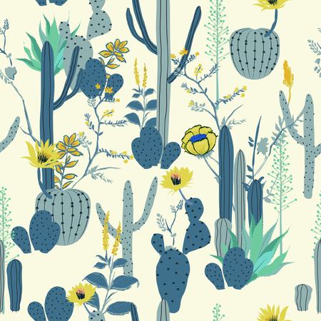Beautiful pattern cactus with jungle flowersのイラスト素材