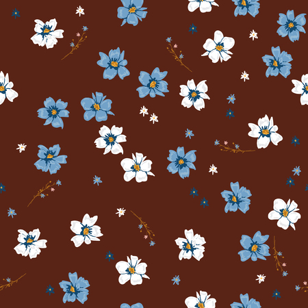 Wild flower seamless pattern ,elegant gentle trendy  in mid-scale flower. Floral meadow background for textile, fabric, covers, manufacturing, wallpapers, print, gift wrap and scrapbook on stylish brownのイラスト素材