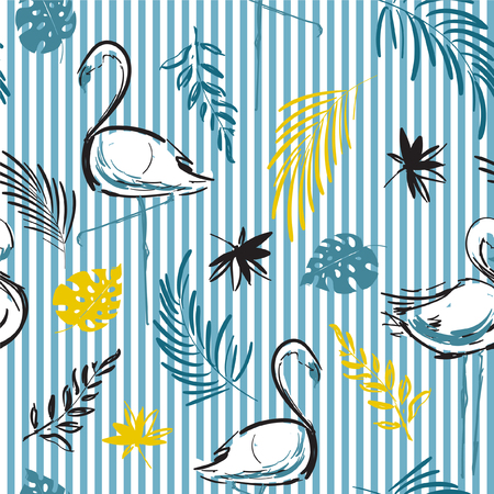 Tropical motif vector of flamingo birdsのイラスト素材