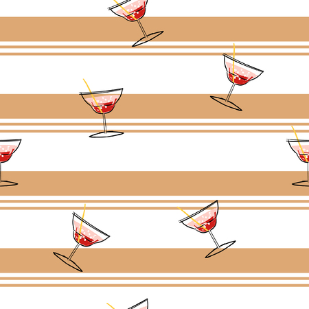 Summer cocktail in pink on resort stripe seamless pattern ,vector fot fashion fabric and all prints wallpaper ,book cover,on trendy beige lineのイラスト素材