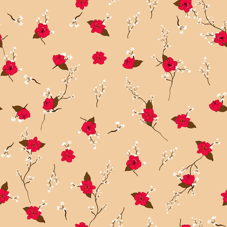 Trendy Blossom fresh red Floral patternのイラスト素材