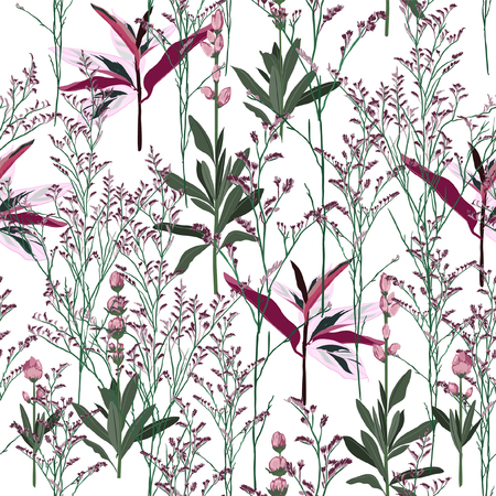 Summer garden seamless beautiful bright botanical pattern with exotic forest.のイラスト素材