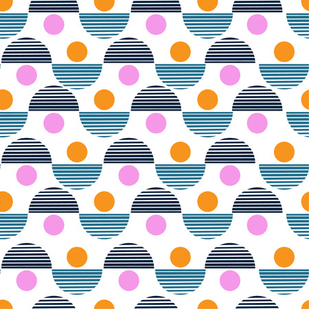 Colorful Vector seamless pattern. Abstract background with round polka dots mix in stripe. Freshing color texture. Stylish in circle shape on white colorのイラスト素材