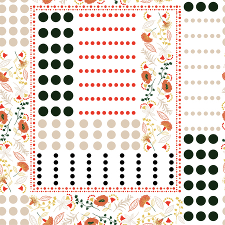 Beautiful soft and gentle colorful  polka dots pattern mix and Bohemian flowers seamless pattern vector for fashion,scarf ,fabric and all prints on white backgroundのイラスト素材