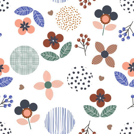 Trendy Geometric floral and hand paint polka dot and line seamless pattern in modern style. flower motif in vector illustration design for fashion,fabric and all prints on white background colorのイラスト素材