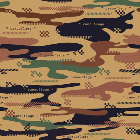 Trendy Seamless pattern  modern Camouflage with stripe and geometric mix , Vector illustration design for fashion,cloth,wallpaper ,fabric and all prints on stylish brown background colorのイラスト素材