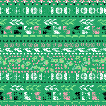 Beautiful Hand drawn lines and flower abstract stripe Sketch vector illustration design for fashion,fabric,wallpaper , and all prints on summer bright green backgroundのイラスト素材