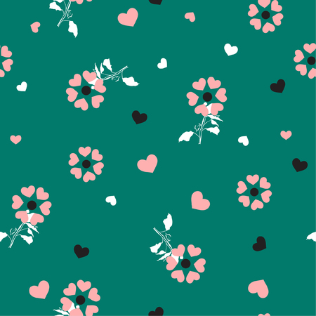 Pink Pastel of small heart create a beautiful flowers blowing in the wind seamless pattern in vector design for fashion,wallpaper,web,fabric and all prints on green mint background colorのイラスト素材