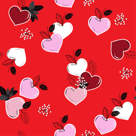 Summer haert Fruity seasonal of love seamless pattern vector in sweetness valentine mood design for fashion, fabric ,wallpaper ,and all prints on happiness red background colorのイラスト素材