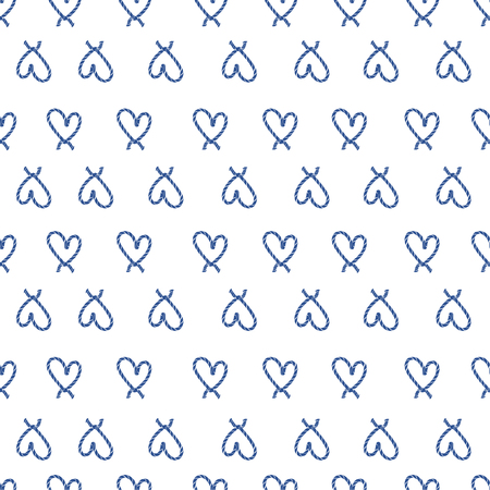 Seamless pattern navy blue ropes and knots in the heart shape. Vector  regular repeating design for fashion,fabric,web,wallpaper and all prints on white background colorのイラスト素材