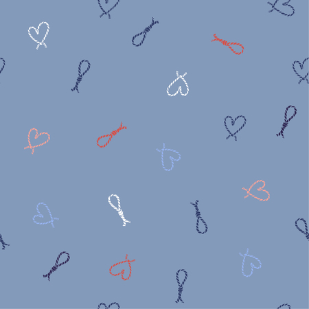 Colorful Seamless pattern ropes and knots in the heart shape. Vector random repeating design for fashion,fabric,web,wallpaper and all prints on blue background colorのイラスト素材