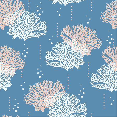 Summer pastel Seamless hand drawn coral mix with buble and polka dots pattern vector illustration  design for fashion ,fabric,wallpaper,web and all prints on light blue background colorのイラスト素材