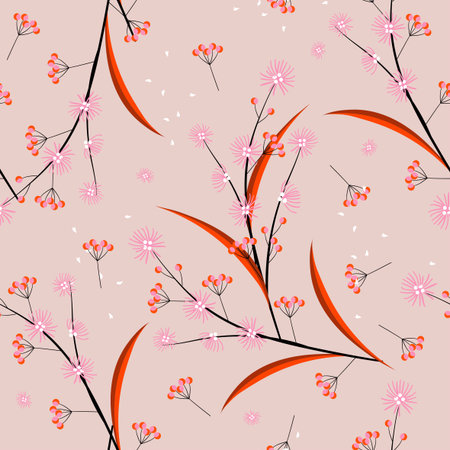 Sweet mood and tone Minimal line and geometric flowers blowing in the wind seamless pattern in...