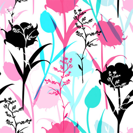 Beautiful sweet mood Modern silhouette botanical plants seamless pattern in stylish vector design for fashion,fabric,web,wallpaper, and all printsのイラスト素材