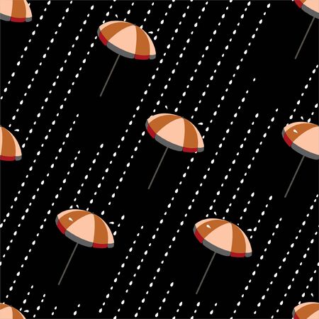 Rainy night of colorful umbrellas and rain drops seamless pattern design fashion.のイラスト素材
