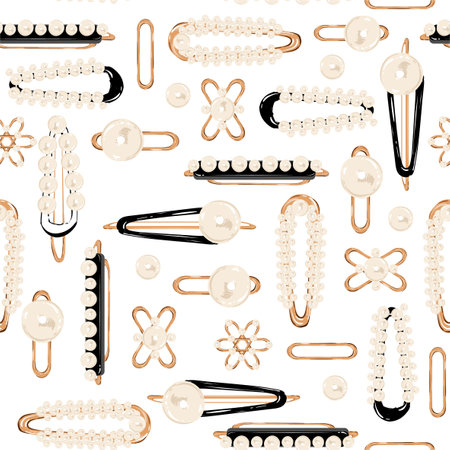Vintage white pearl and glod Hairpin retro elegance style seamless pattern in vector design for fashion , fabric,wrapping , web and all prints on white background colorのイラスト素材