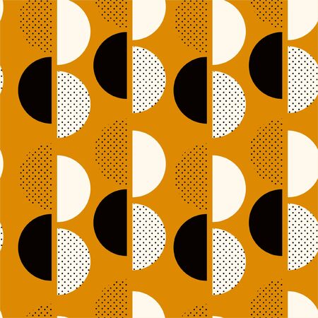 Mimimal half of circle with small polka dots trendy modern style seamless pattern on vector ,Design for fashion fabric ,web,wallpaper ,and all prints on retro yellow background colorのイラスト素材