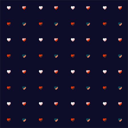 Coloful hearts regular repeat on dark navy blue background. Seamless vector romantic love valentine pattern. For fabric, textile, design, cover, banner and all grpahic typeのイラスト素材