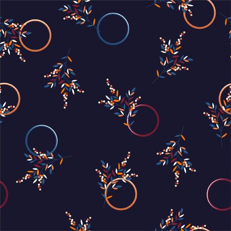 Modern minimal flower random repeat with circle seamless pattern vectorのイラスト素材