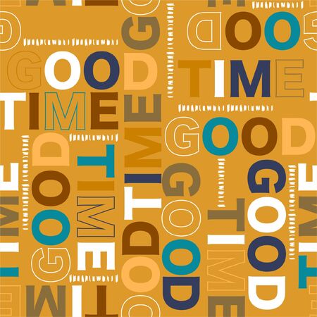 Colorful retro typo wording "GOOD TIME" seamless patternのイラスト素材