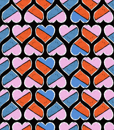 Colourful Hand drawn colourful heart seamless pattern regular repeat vector, Design for valentines day fashion , fabric, textile, wallpaper, cover, web , wrapping and all prints on blackのイラスト素材