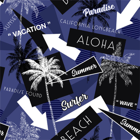 Trendy summer beach vacation tropical mood summer signage , palm tree, signage, mix with geometric...