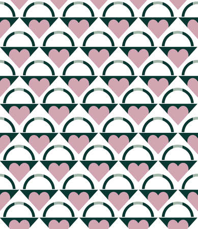 Stylish modern heart mix with geometric shape seamless pattern in pastel color mood vector,Design for fashion , fabric, textile, wallpaper, cover, web , wrapping valentines Day and all prints on whiteのイラスト素材