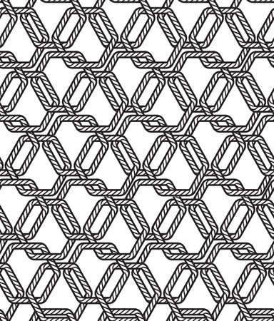 Black and white Marine rope knot pentagon shape seamless pattern. Illustration nautical vibes,Design for fashion , fabric, textile, wallpaper, cover, web , wrapping and all printsのイラスト素材