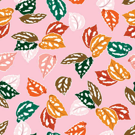 Cute colourful leaves botanical seamless pattern vector EPS10 ,Design for fashion , fabric, textile, wallpaper, cover, web , wrapping and all prints on light pink background colourのイラスト素材