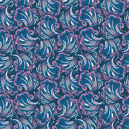Colourful hand drawn abstract ocean wave seamless pattern ,Design for fashion , fabric, textile, wallpaper, cover, web , wrapping and all prints on dark blueのイラスト素材