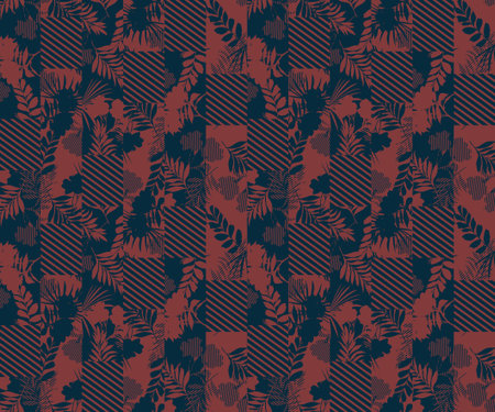 Stylish Modern silhouette tropical leaves ,foliage witn geometric stripe
