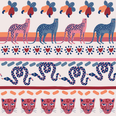 Cute Safari wild animal Stripe seamless pattern vector illustration EPS10 ,Design for fashion , fabric, textile, wallpaper, cover, web , wrapping and all printsのイラスト素材