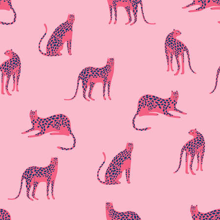 Cute Safari Pink Leopard ,Cheetah seamless pattern vector illustration EPS10 ,Design for fashion , fabric, textile, wallpaper, cover, web , wrapping and all printsのイラスト素材