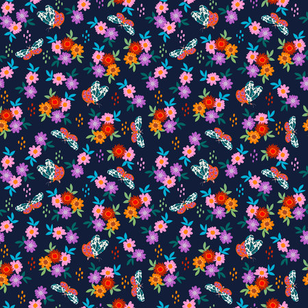 Colorful Liberty Wild meadow floral ,leaves and butterfly flowers  seamless pattern vector ,Design...