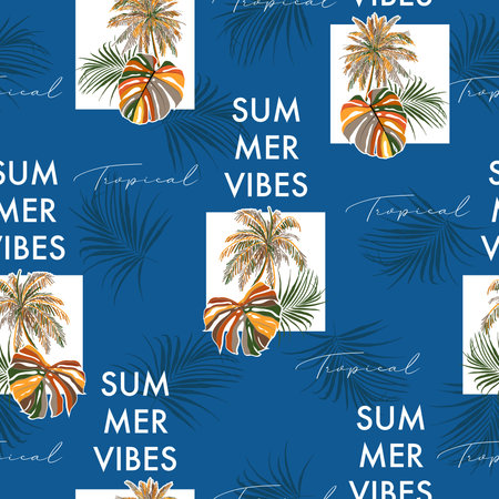 Tropical Summer Vibes , seamless pattern palm tree vector Illustration ,Design for fashion , fabric,...