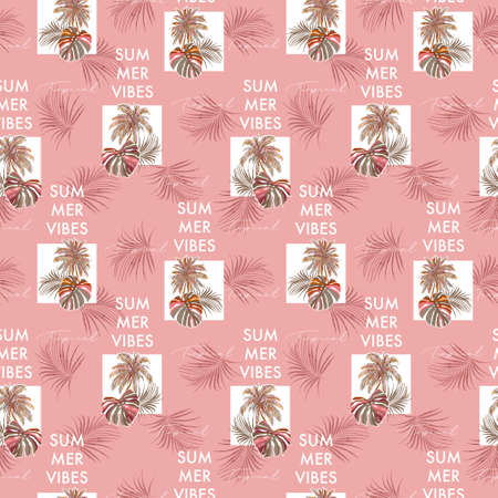Tropical Summer Vibes , seamless pattern palm tree vector Illustration ,Design for fashion , fabric, textile, wallpaper, cover, web , wrapping and all printsのイラスト素材