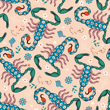 Scorpio zodiac star seamless pattern. Scorpio sign symbol stars Vector EPS10 , Design for fashion , fabric, textile, wallpaper, cover, web , wrapping and all printsのイラスト素材