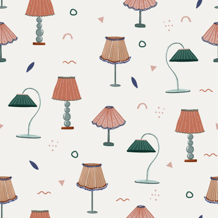 Trendy Hand drawn Cozy Home Decoration seamless pattern illustration vector ,Design for fashion , fabric, textile, wallpaper, cover, web , wrapping and all printsのイラスト素材