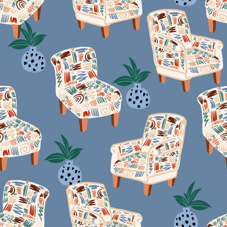 Trendy Hand drawn Cozy Home Decoration seamless pattern illustration vector ,Design for fashion , fabric, textile, wallpaper, cover, web , wrapping and all printsのイラスト素材
