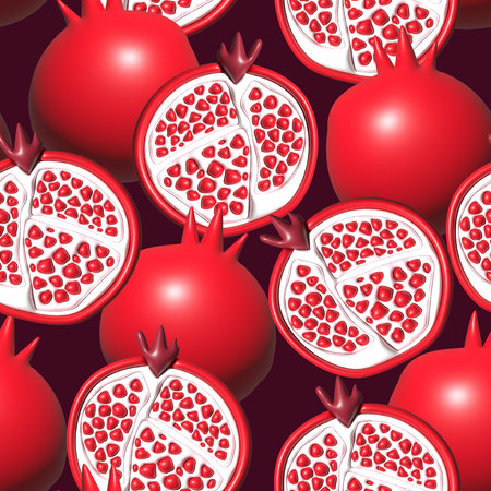 Seamless pattern Pomegranate Fruits background. 3d illustration ,Design for fashion , fabric, textile, wallpaper, cover, web , wrapping and all printsの写真素材