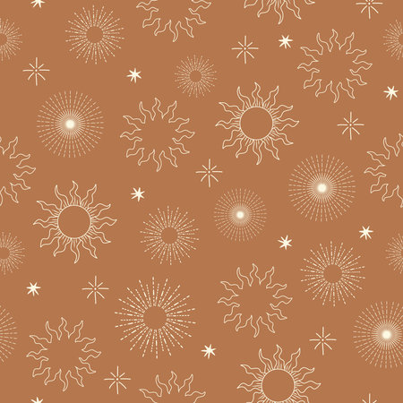 Trendy Summer Bohemian , Boho chic hand drawn style ,Beach Vibes Seamless Pattern Vector...