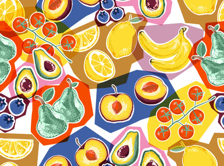 Trendy cute garden Picnic  with Hand drawn mixed summer Fruits Illustration , Vacation Holiday...