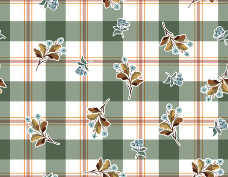 Vintage floral Design Garden small Flower ,  Small  floral liberty kitchen towel and tablecloths inspired Seamless Pattern Vector on plaid check,  Design  for fashion , fabric, textile, wallpaper , wrapping and all printsのイラスト素材